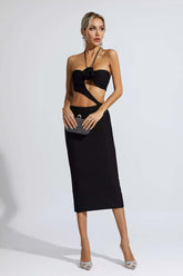 Skye Black Floral Cutout Midi Dress